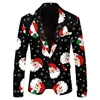 メンズスーツブレザーファッションサンタクロースプリントスーツジャケットメンズクリスマスコート秋の冬のメンズマンのためのブレザージャケットクリスマスパーティージャケット231214