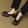 Dress Shoes Normal Leather Casual For Women 2023 High Heels Square Ladies Summer Footwear On Heeled Pumps Genuine Mark Shoe Sale A E