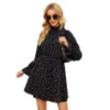 2023 Autumn/Winter Retro Design känns Slim With Love Print Small Black Dress High Neck Long Sleeved Dress JR2290