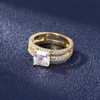 El anillo de doble capa de 14 K se refiere a un ajuste de cuatro puntas, joyería de diamantes completa para mujeres y hombres, Anillos De Bizuteria fina, anillos de oro de 14 K 333Q