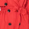 Trench da donna Trench di seta a striscia rossa girare a pezzi a doppio petto a foglia sciolta design a maniche lunghe giacca giacca da donna donna Fe5