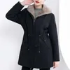 Pele feminina superar inverno quente imitação casaco feminino longo com capuz parker casaco adicionar veludo engrossar outerwear à prova de vento