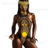Kadın Mayo 2023 Afrikalı Dashiki Baskı Tek Parça Mayo Kadın Yüksek Bacak Kesim Mayo Trikini Thong Monokini Brezilya Banyo Takımı T231215