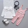 Set di abbigliamento Primavera Autunno Neonate Set Girocollo Stampa cartoon T-shirt a maniche lunghe + Pantaloni con cinturino stampa tinta unita Abito a due pezzi R231215