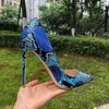 Robe chaussures bleu python modèle femmes sexy extrêmement haut talon dames chic bout pointu pompes à talons aiguilles petite taille 33 43 44 45