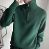 Herrtröjor Stickade tröjor för män blixtlåsen Plain Man Clothovers Green Zip-up Solid Color Colared Tops Overfit Jumpers S en rolig ful 231215