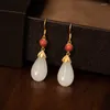 Dangle Earrings In Long Natural An White Jade For Women Chinese Style Vintage South Red Tourmaline Earings Jewelry Accessories