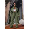 Fashion Fleece Two Piece Set Women Tracksuit Long Sleeve Zipper Jacket And Pocket Wide Leg Pants Autumn Winter Cargo 2 Piece Sets Outfits