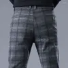 Men's Pants Spring And Autumn Thick Plaid Casual For Men Grey Black Work Mid-rise Slim Fit Business Trousers Male Size 28-36 38