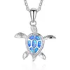Animal tartarugas pingente colar natural azul opala mar feminino jóias liga prata elegante praia tartaruga colares228t