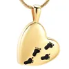 IJD12450 High Quality Gold Stainless Steel Heart Keepsake Urn Necklace Carved Loved Ones Footprint Cremation Keepsake Jewelry248Q