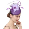 Granat ładny 4-warstwowe lniane pióra fascynator Sinamay Wedding Mesh Millinery Hat Kobiety akcesoria eleganckie kobiety imprezowe