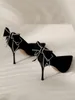 Scarpe eleganti da donna Calzature estive Tacco alto per le donne 2023 Strass con diamanti con fiocchi Cristalli Stilito da sera Punta a punta A E