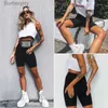 Kvinnors shorts shorts kvinnor tunn fitness avslappnad hög midja mode cyklist shorts sommar smal knälängd bot svart cykel shorts streetwearl231215