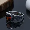 Cluster Rings Real 925 Sterling Silver Mens Ring Red Cubic Zirconia Stone Jewelry Gift Hand Wedding Man