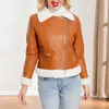Women's Leather Faux S3XL Women Fleece Lined Coat Fashion Warm Jacket with Pockets Ladies Fur Plush Cropped Fall Winter Outwear 231214