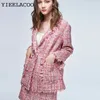 Duas peças Profissional Conjunto de camisa de jaqueta rosa Conjunto de moda feminina casaco de casaco feminino