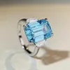 Wedding Rings Wong Rain Luxury 925 Sterling Silver Emerald Cut 10CT Aquamarine Lab Sapphire Gemstone Wedding Engagement Jewelry Ring Wholesale 231214