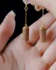 Dangle Earrings Laoshan Back Pattern Earrings-Matching: Carved Sandalwood Barrel Beads Incense Elegant Light Luxury Self-Use Gift