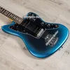 Nuevo profesional II Jazzmaster guitarra eléctrica azul oscuro acabado Sain cuello diapasón de palisandro incrustaciones de puntos pastillas de bobina única