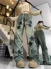 Pantalon femme coréen Vintage étoile à lacets bleu Denim Y2k e-girl taille haute pantalon droit 2023 automne ample jambe large