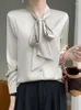 Women's Blouses Spring And Autumn Thin Acetate Satin Bowtie Ribbon Shirt Commuter Light Luxury High Grade Long Sleeve Temperament To