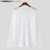 Men's Polos 2023 Men T Shirt Solid Color O-neck Long Sleeve Streetwear Casual Camisetas Transparent Loose Male Thin Tee Tops S-5XL Q231215