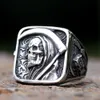 Trouwringen Retro Heren 316L Roestvrij Stalen Ring Heren Death Sikkel Dominerende Schedel Ring Heren Hip Hop Punk Partij sieraden Geschenken 231214