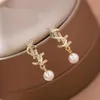 Diamond Set Pearl Lettre S Boucles d'oreilles en acier titane Charm designer pour femmes stud bijoux de luxe amour cerceau cadeaux femme fille or si309k