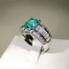 Choucong Brand Wedding Rings Luxury Jewelry 925 Sterling Silver Fill Radiant Cut Emerald CZ Diamond Gemstones Party Women Eternity300b