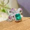 Cluster Rings Vintage Elegant Zircon Square Emerald Bow Crystals For Women 925 Silver Design Classic Wedding Bridal Party Jewelry Gifts