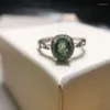Cluster anneaux de l'anneau d'agate de mousse naturelle de 6 mmx8 mm de forme ovale avec 925 mariage en argent pour les femmes