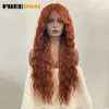 Synthetische pruiken FREEDOM Synthetische kanten pruik Lang Diep golvend Ombre Blond Gemberkant Pruiken voor zwarte vrouwen Hittebestendige cosplaypruiken 231214