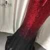 Urban Sexy Dresses Red Sequin Evening Off Shoulder Mermaid Gown Fading Color Party Dress Black Bottom Zipper Celebrity Formal 231215