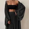 Women's Two Piece Pants 3 PcsSet Women Autumn Sexy Off Shoulder Crop Tops And Long Lantern Sleeves Wide Leg Homesuit Casual Ladies 231214