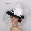 Kentucky Derby grandes plumes cheveux fascinateurs chapeaux mariée femmes Vintage voile chapellerie bandeau plume Fower accessoire