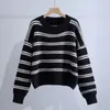 Suéteres femininos vendas diretas da fábrica-2023 outono high end stripe em torno do pescoço suéter moda versátil top malha