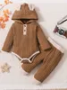 Kläderuppsättningar 0-2 år gamla nyfödda pojkar och flickor Autumn och Winter Hooded Imitation Wool Woven Solid Color Fashionable Jumpsuit Pants Set R231215