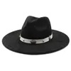 Vintage Suede Top Hat Fashion Belt Decoration 9.5cm Wide Brim Jazz Fedora Hats for Men Women Western Cowboy Style Felt Cap