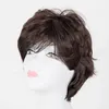 Synthetic Wigs Mama's Wig Fei-Show Synthetic Short Wavy Dark Brown Hair Heat Resistant Fiber MaleFemale Peruca Perruque Women Hairpiece Toupee 231215