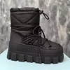 Women's Snow Boots Round Toe Metal Mark Gear Thick-soled Contractile Lace Up Winter Shoes Warm Soft Waterproof Short Ski Boots