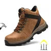 Safety Shoes Waterproof Borwn Color Safety Shoes Men Steel Toe Work Boots Unisex Hiking Trail Anti-smash Non Slip Botas Platform Boots Hombre 231215