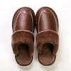 Slippers Men Winter Leather Slippers Bedroom Cotton Slippers Male Waterproof Thick Plus Velvet Indoor Warm House Home Slippers Shoes 231215