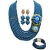 Ensemble collier et boucles d'oreilles en perles de cristal bleu azur, bijoux africains, Costume de mode pour mariage