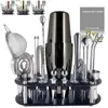 Ferramentas de bar 1-22pcs Boston Cocktail Shaker Bar Tools Wine Mixer Set Bartender Cocktail Shaker Tool Kit Pourer Jigger Muddler com suporte 231214