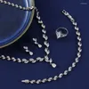 Colar brincos conjunto 4 pçs zircões cúbicos bling folhas anéis pulseira feminino festa para noivas de casamento acessos