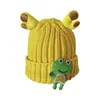 Berretti cartone animato per bambini casual per la rana Cappello a maglia corna di berretto berretto Cappello a maglia pieghevole inverno autunno