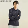 Men's Polos Giordano Men Polo Thick Waffle Long Sleeve Polo Shirt Classic Collar Basic Casual Polo Tops 01012783 Q231215