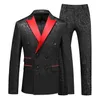 Costumes pour hommes Blazers Mode hommes d'affaires hôte de mariage imprimé foncé 3 pièces ensemble/mâle coupe ajustée Double boutonnage robe costume Blazers veste pantalon gilet 231214