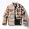 Mens Down Parkas Mens Cotton Down Jacket Winter Jumpsuit Beige Plaid Brand Weatherproof Standup Collar Trench Coat Men and Women with European Casual Fashion Coats